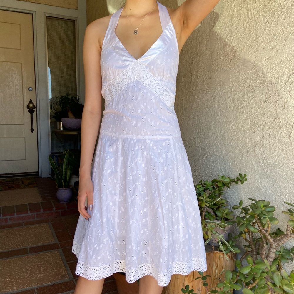 Vintage Valley Girl White Eyelet Halter Dress - Picture 3 of 5